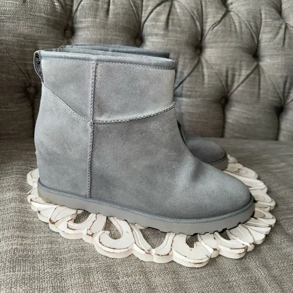 UGG Suede Leather Shearling Wedge Heel Ankle Boots Women’s 12